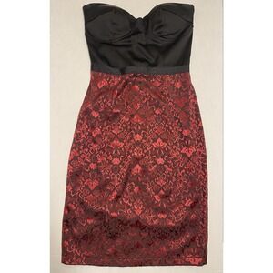 Strapless Black And Red Dress Size Small Padded Built In Bra